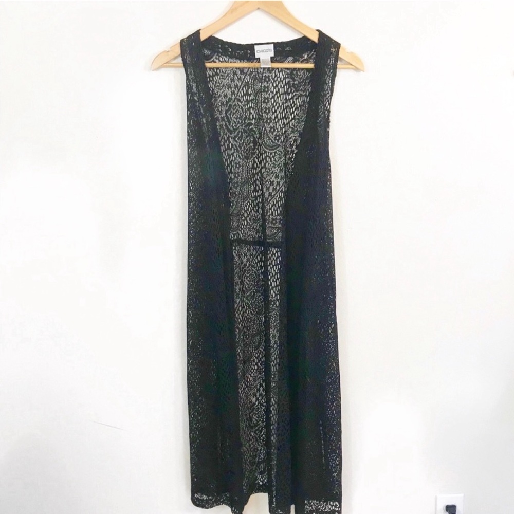 Chico’s Black Floral Lace Duster